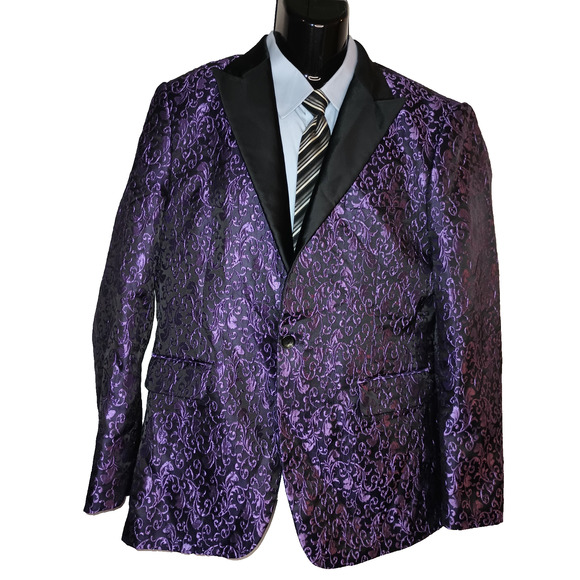 COOFANDY Other - COOFANDY Men's Purple Floral Jacquard Blazer Tuxedo Jacket Size L M008